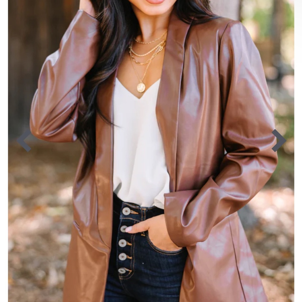 The Mint Julep - Brown Leather Blazer Size S